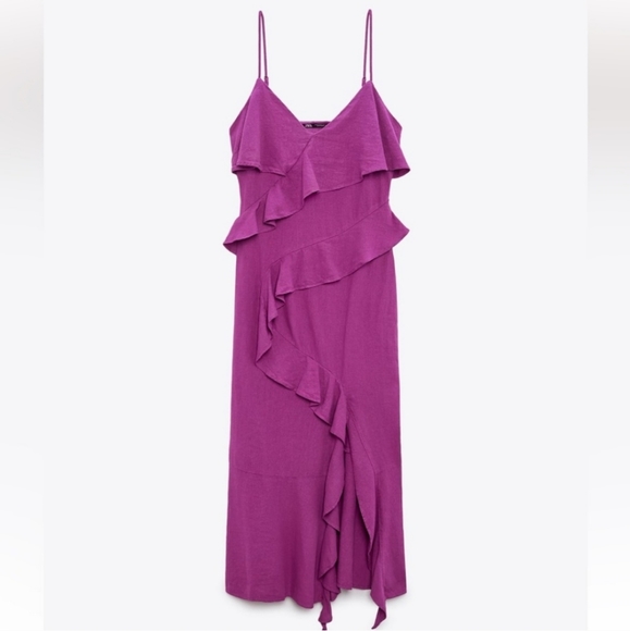 Zara * Linen Blend Ruffled Slip Dress size XS - Picture 12 of 14